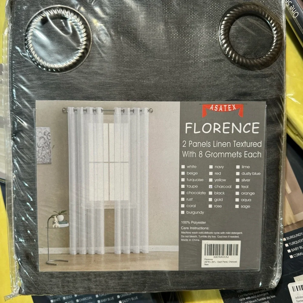 Florence charcoal 2 panels linen textured with 8 grommets each